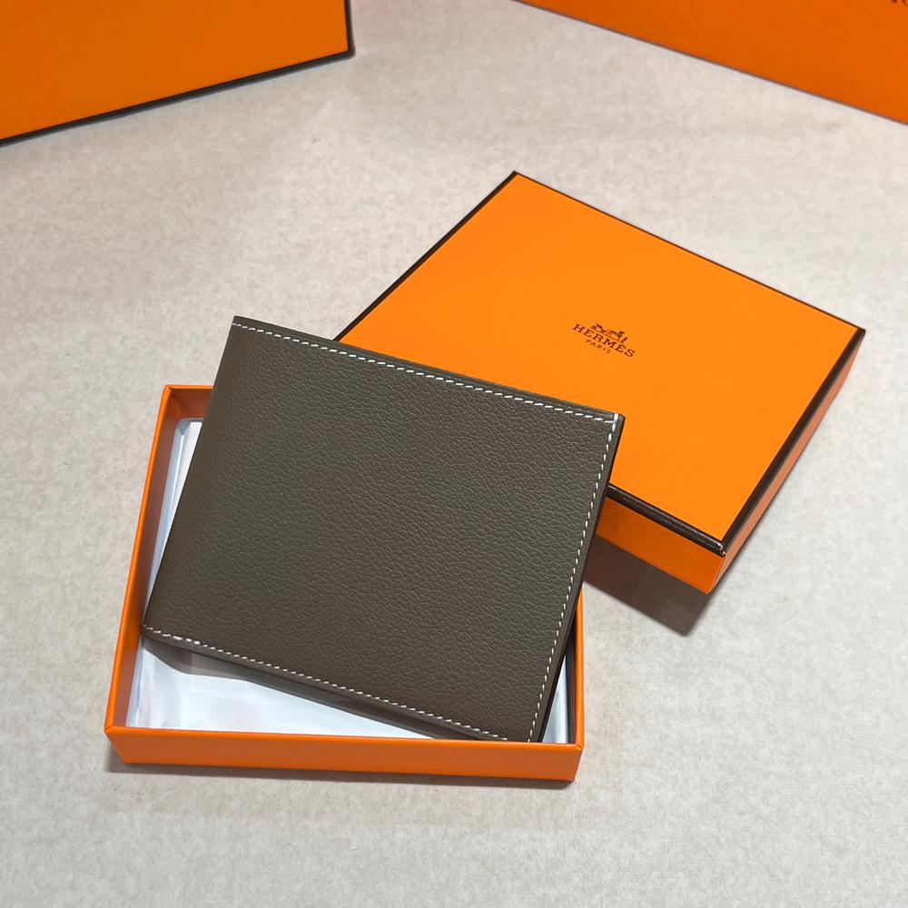 HERMES Citizen Twill Compact Wallet Evercolor Etoupe Bi-Fold Unisex