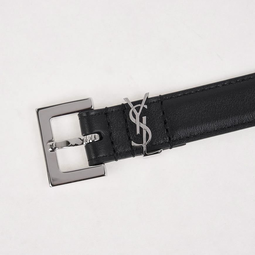 Saint Laurent Cassandra Slim Leather Belt Black Women’s