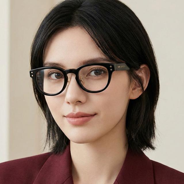 GUCCI Black Acetate Wellington Eyeglass Frames Asian Fit Unisex