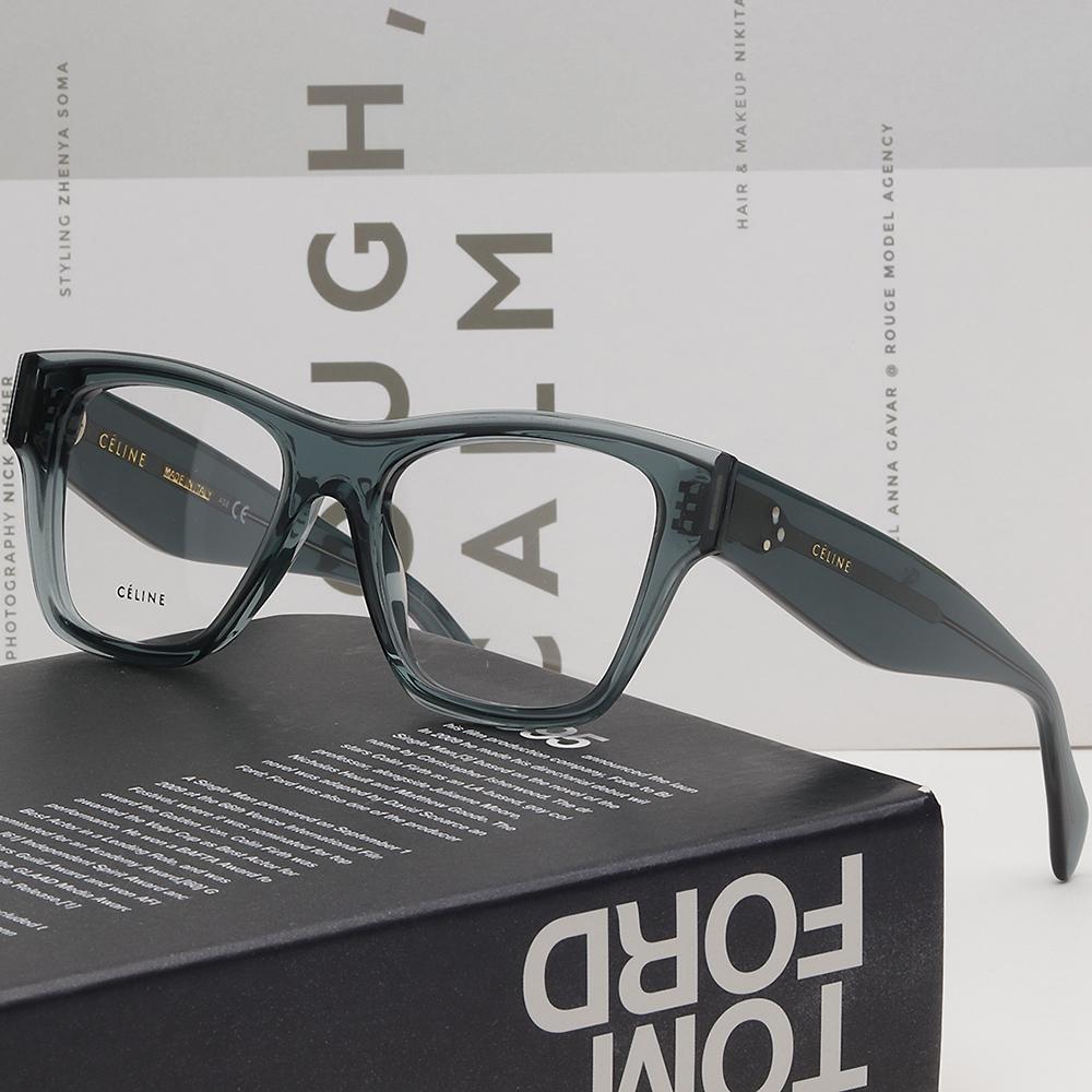 CELINE Deep Green Transparent Square Acetate Eyeglass Frames Unisex CL50014I 098