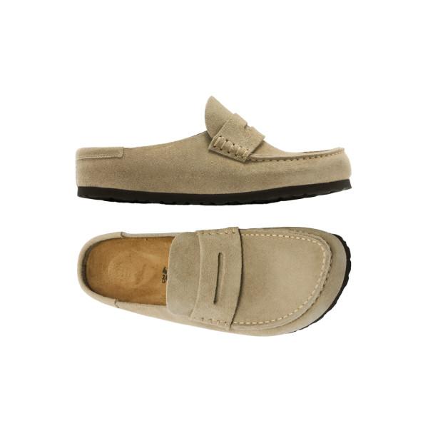 Birkenstock Naples Wrapped Suede Narrow Fit Mule Taupe Sandals