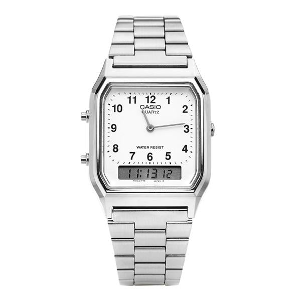 Casio Square Dual Time Analog Digital Metal Watch Unisex Silver