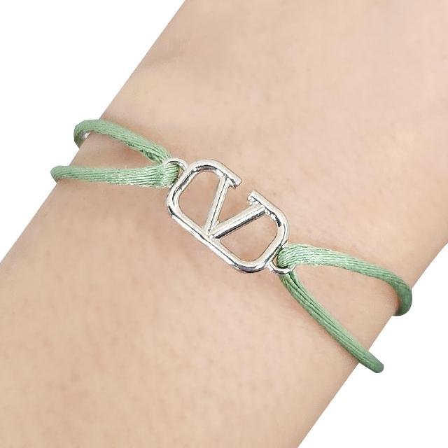 VALENTINO V Logo Signature Knotted Bracelet Unisex Adjustable Green