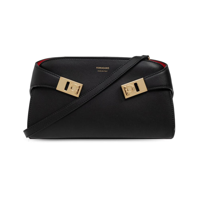 Ferragamo Black Leather Hug Logo Shoulder Crossbody Bag