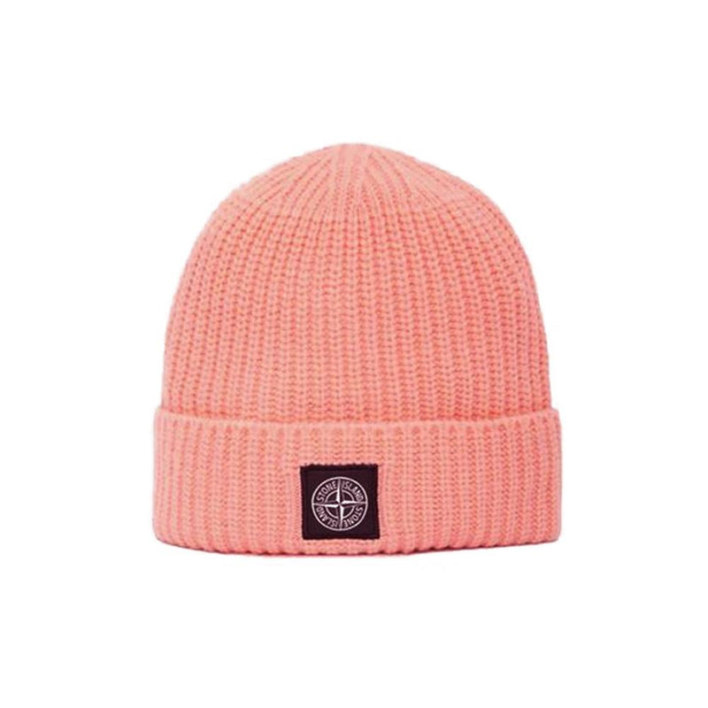 STONE ISLAND Logo Patch Wool Beanie Peach Pink