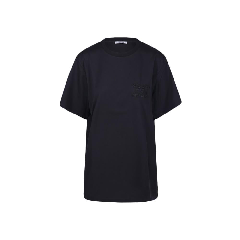 Max Mara MANGO Logo Black Cotton T-Shirt 2421946021 002