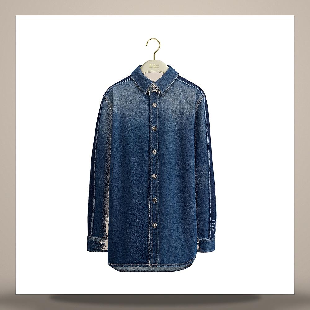 DIOR Blue Stonewashed Cotton Denim Blouse 642B37A3E58X5300