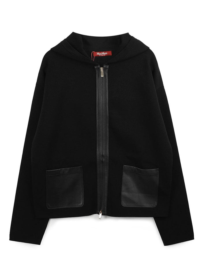 Max Mara Studio Leather Pocket Hoodie Zip-Up Knitted Top