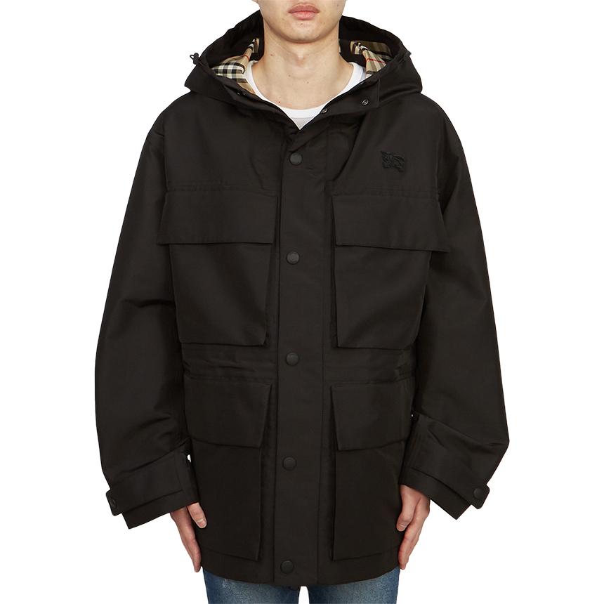 BURBERRY Men’s Hooded Jacket Check Black