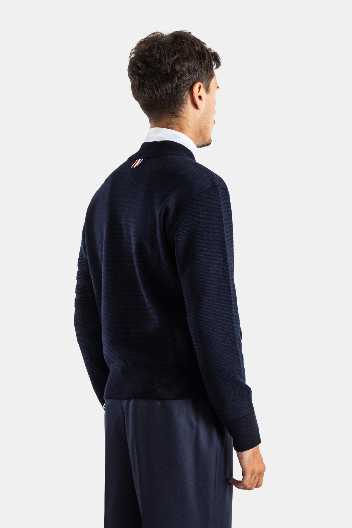 THOM BROWNE Navy Wool Cashmere Zip-Up Cardigan