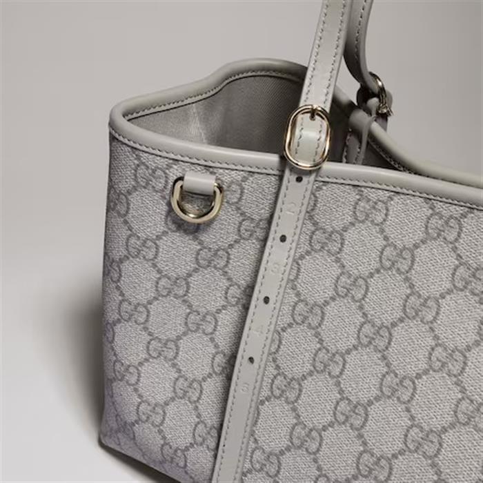 GUCCI GG Emblem Small Tote Bag Gray Leather Shoulder Bag
