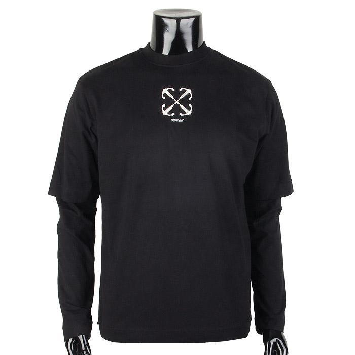 OFF WHITE Double Layered Black Cotton T-Shirt Men OMAB087 F23 JER002 1001