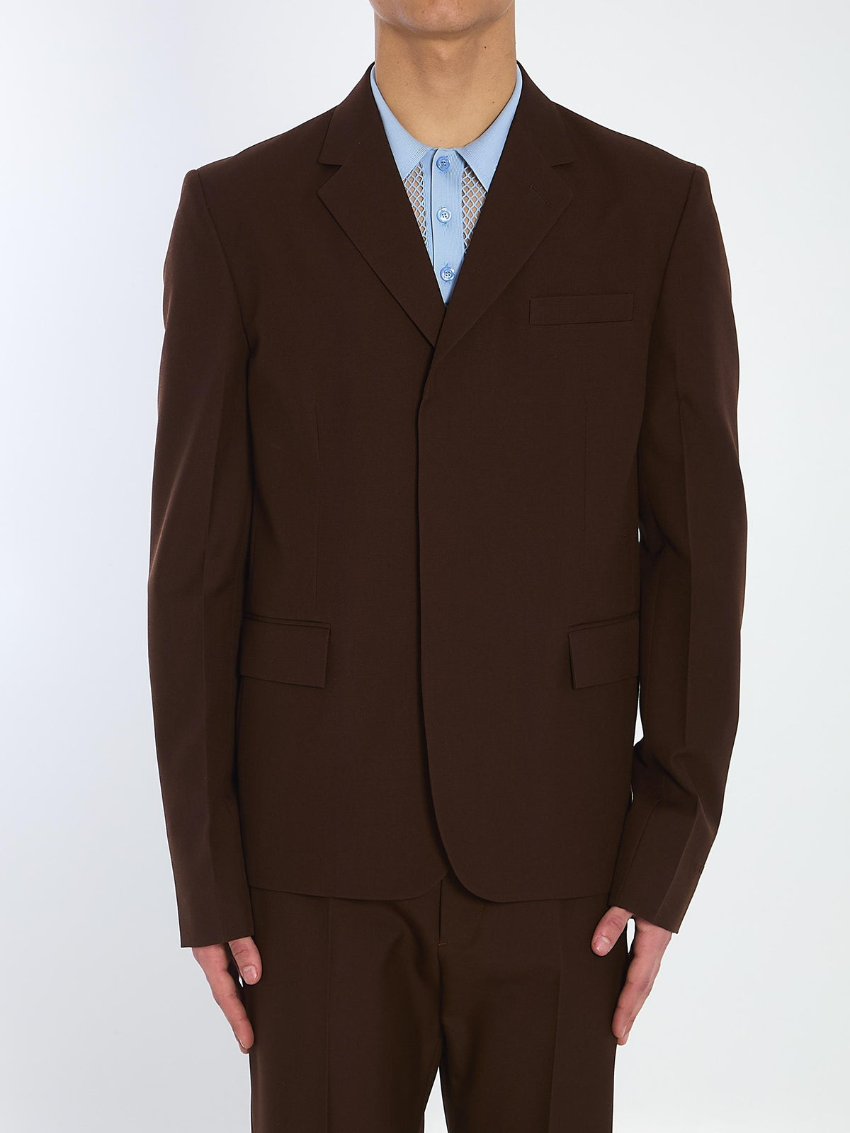 GUCCI Brown Wool Blend Single-Breasted Blazer Jacket for Men