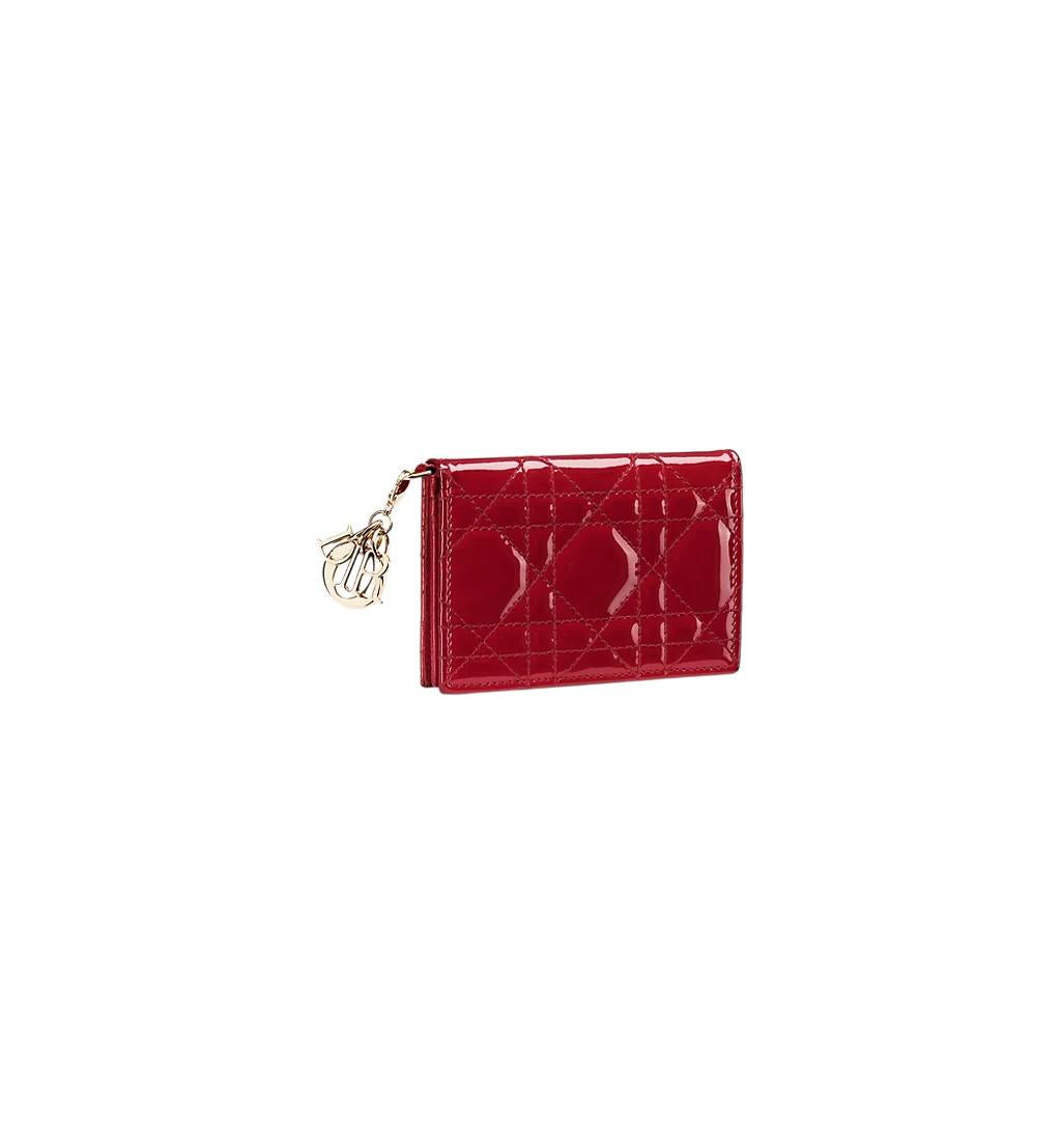 DIOR Lady Dior Bloom Leather Card Holder Wallet Black