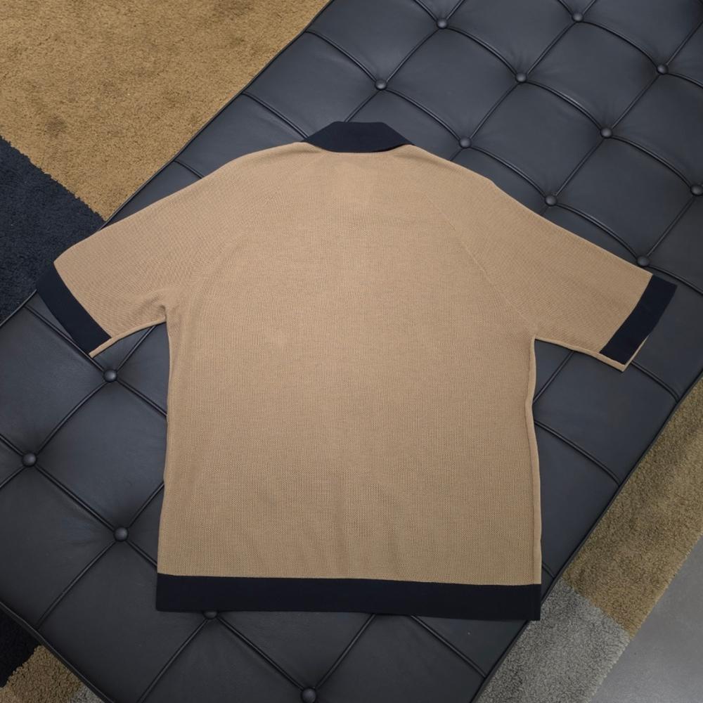 HERMES Beige Colorblock Cashmere Knit Polo Shirt Men