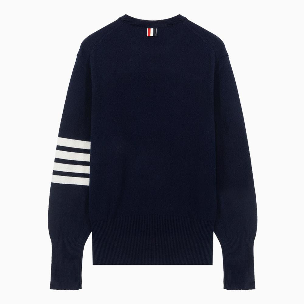 THOM BROWNE Navy Striped Cashmere Crewneck Sweater Unisex