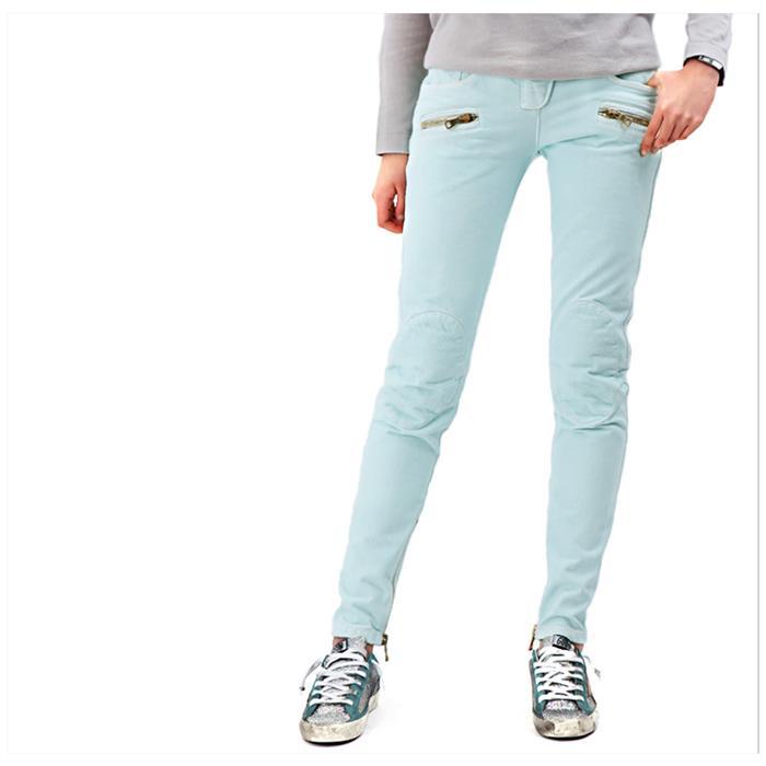 Balmain Women’s Mint Jeans with Gold Zipper Classic Pants 5120 129N C3010