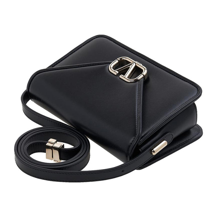 VALENTINO V-Logo Leather Shoulder Bag Black Women’s