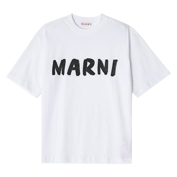 Marni Paint Logo Print Short Sleeve T-Shirt White Women