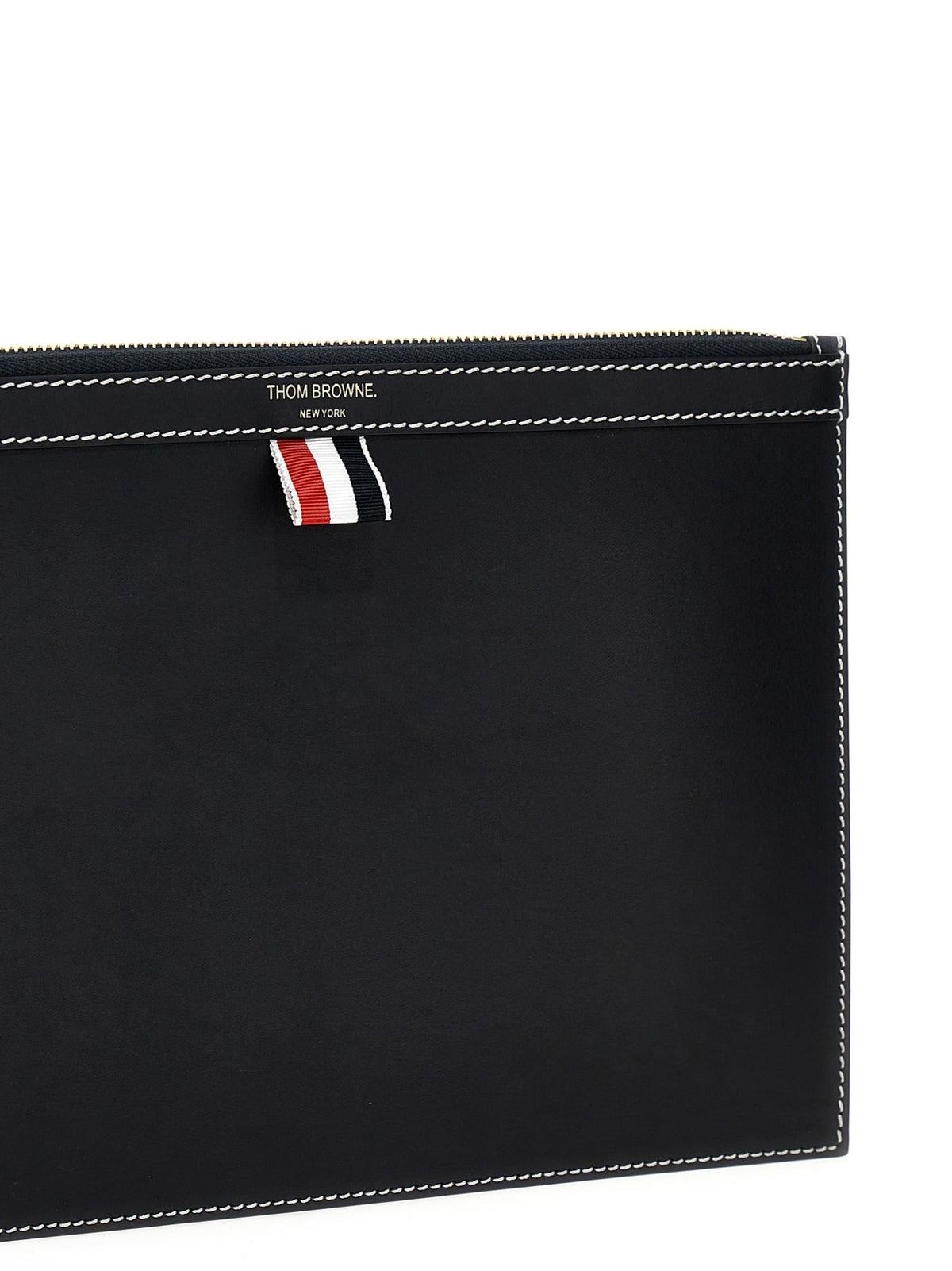 THOM BROWNE Black Leather Long Wallet