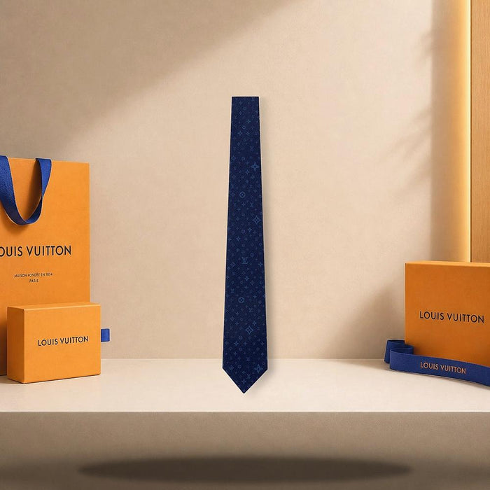 Louis Vuitton Monogram Stars Silk Tie Navy Blue