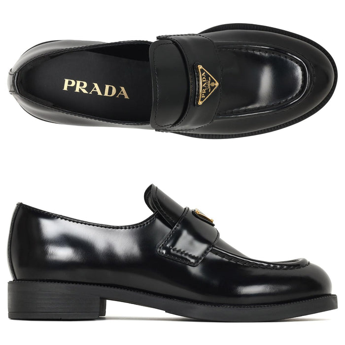 PRADA Black Brushed Leather Loafers
