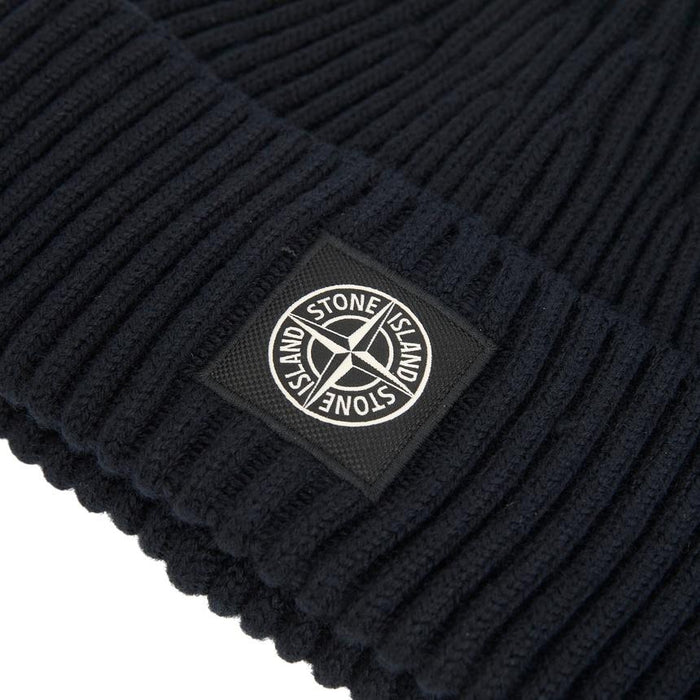STONE ISLAND Black Rib Knit Unisex Beanie
