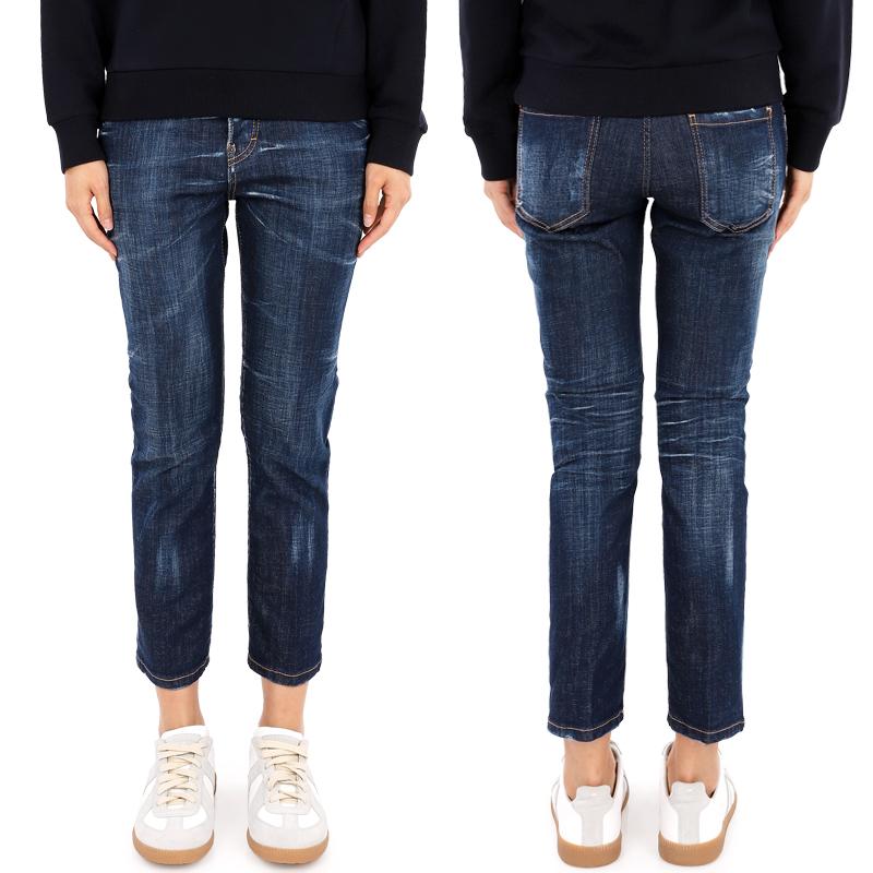 Dsquared2 Logo Patch Cool Girl Cropped Denim Jeans Women Navy