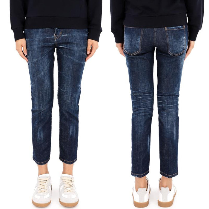 Dsquared2 Logo Patch Cool Girl Cropped Denim Jeans Women Navy