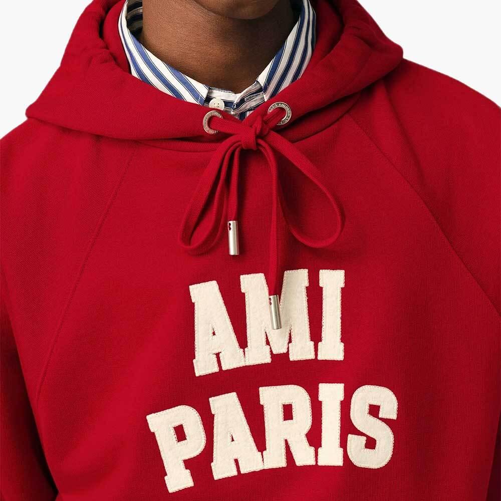 AMI Paris Logo Embroidered Red Men's Hoodie