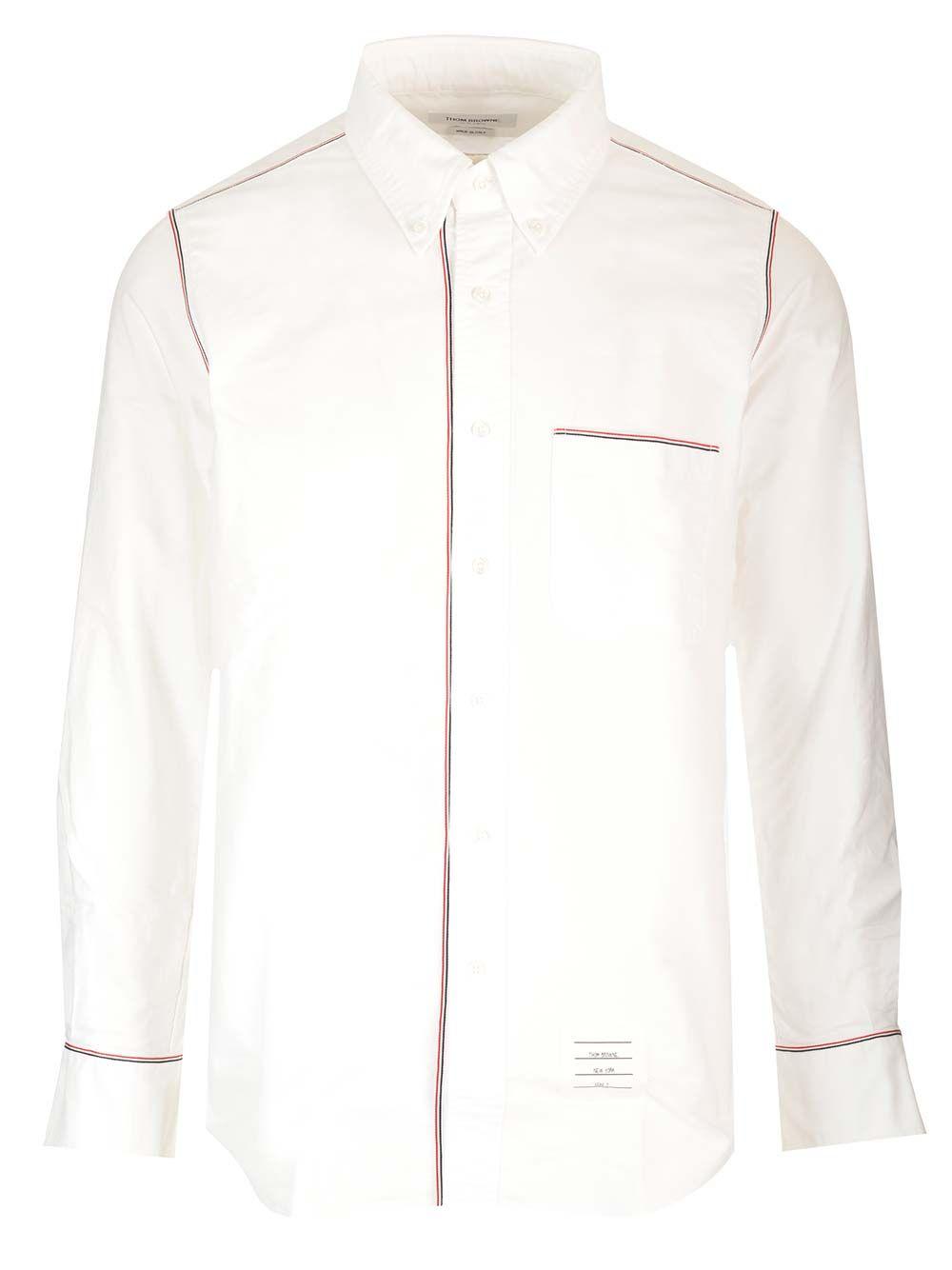 THOM BROWNE Long Sleeve Button-Up Shirt FW24 White Cotton