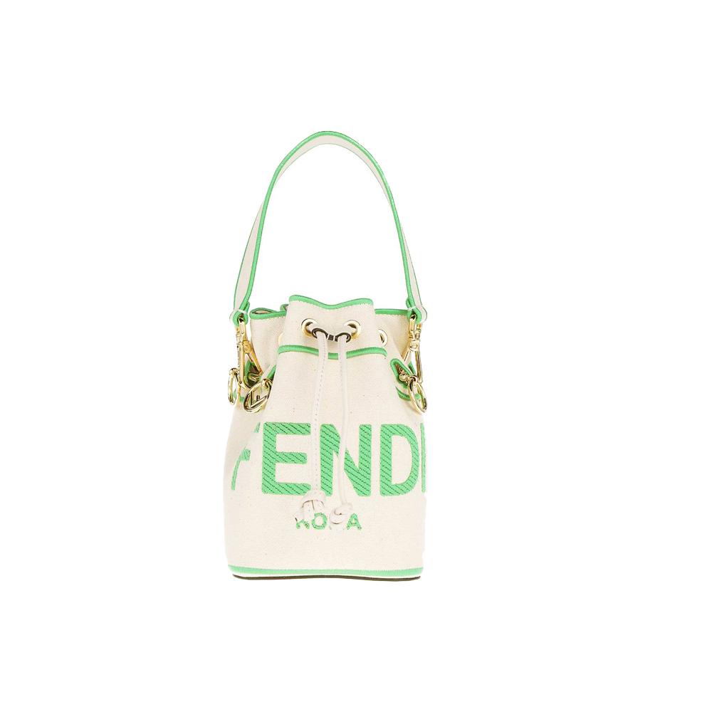 FENDI Mon Tresor Logo Mini Bucket Bag Natural Green Crossbody