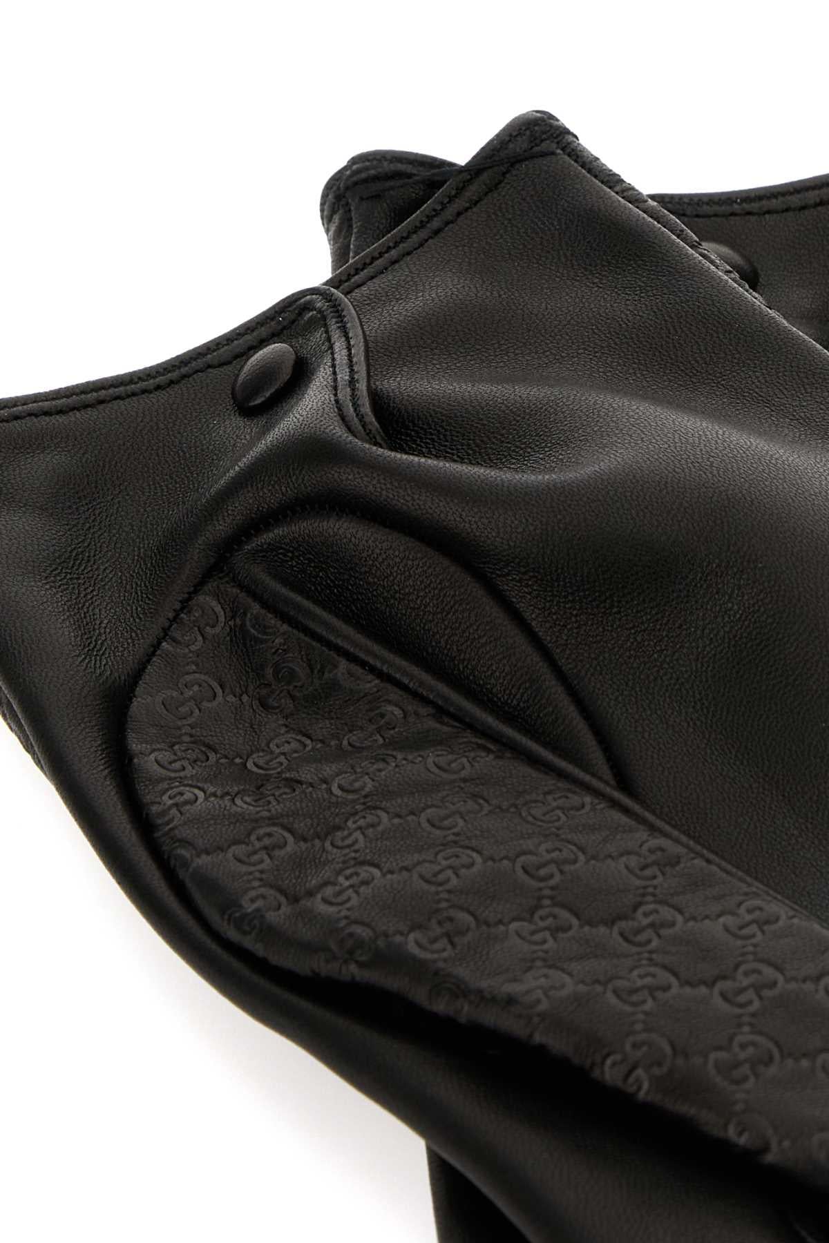 GUCCI Black Leather Gloves Men's Accessories