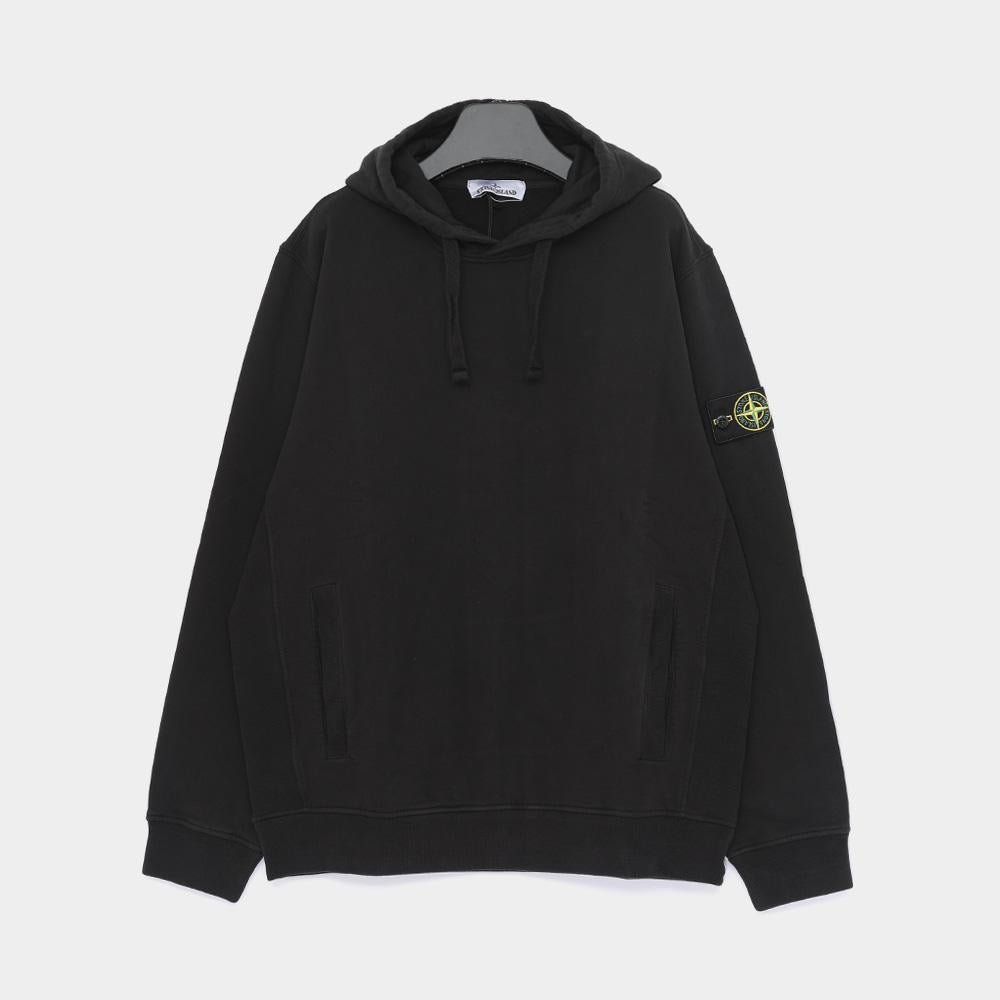 STONE ISLAND Blushed Organic Cotton Fleece Logo Patch Men’s Hoodie Black