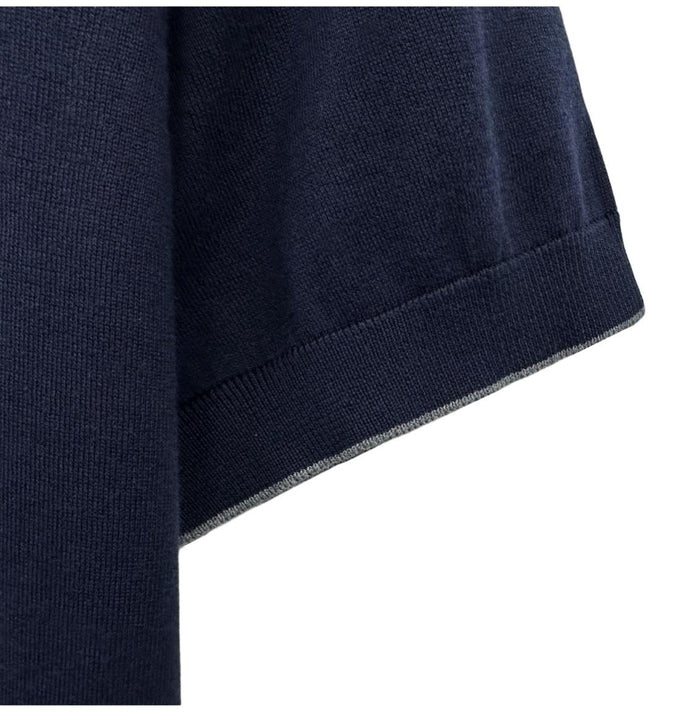 Brunello Cucinelli Logo Cotton Knit Polo Short Sleeve Sweater