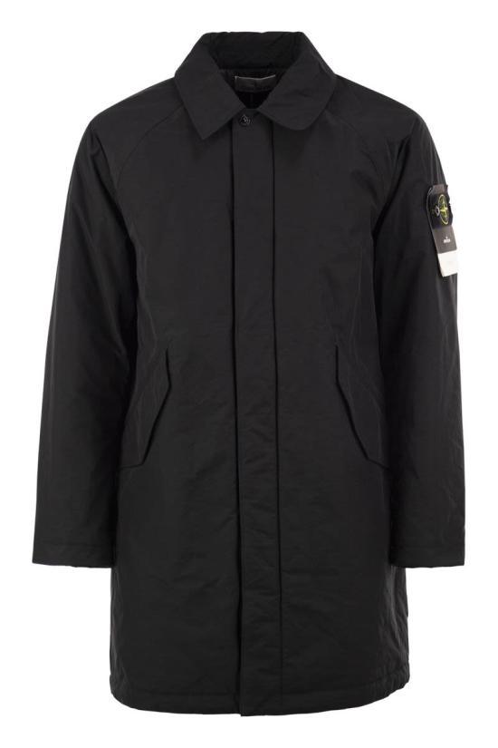 STONE ISLAND Black Wool Blend Long Coat for Men