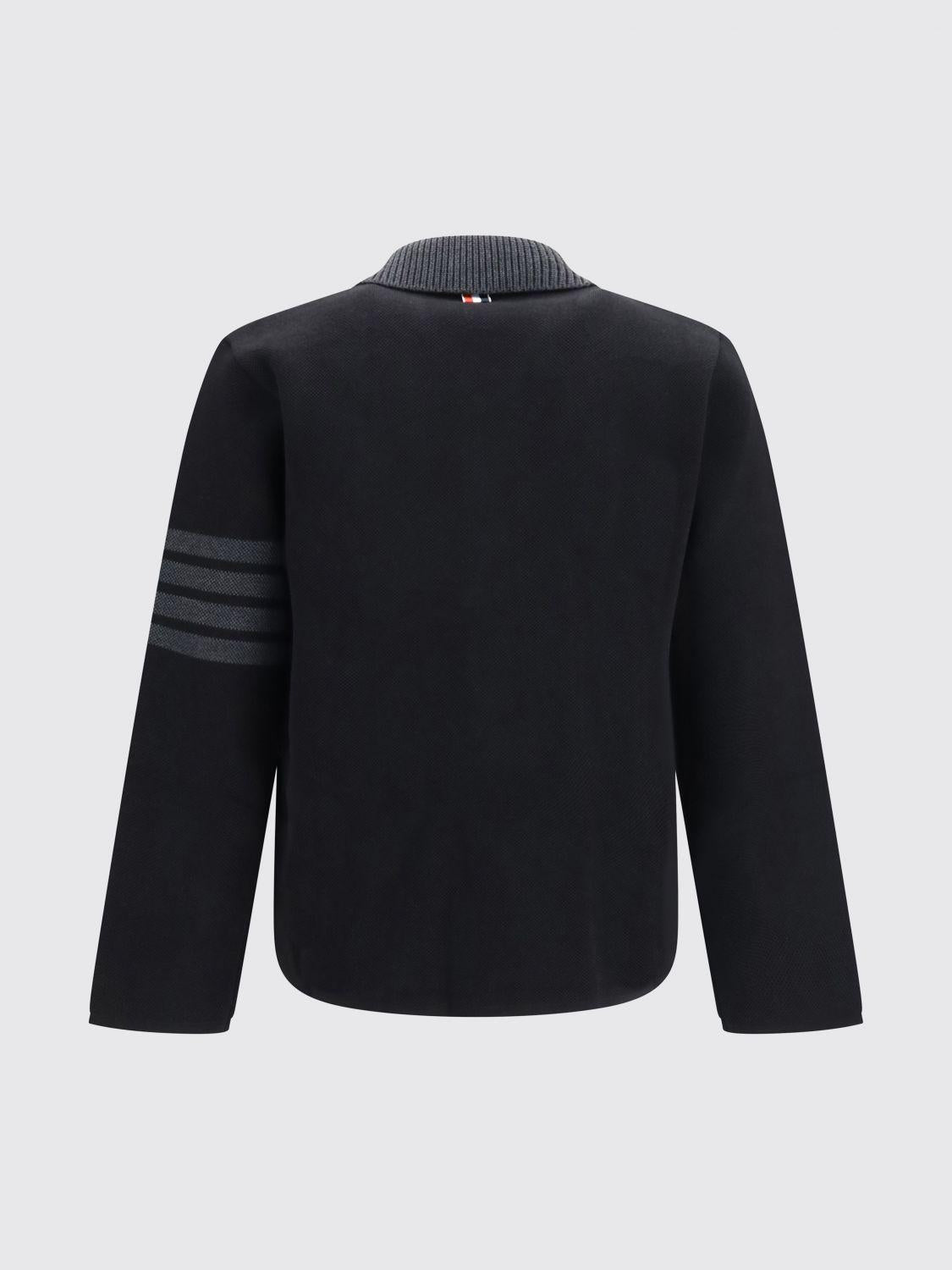 THOM BROWNE Navy Wool V-Neck Button Cardigan for Men