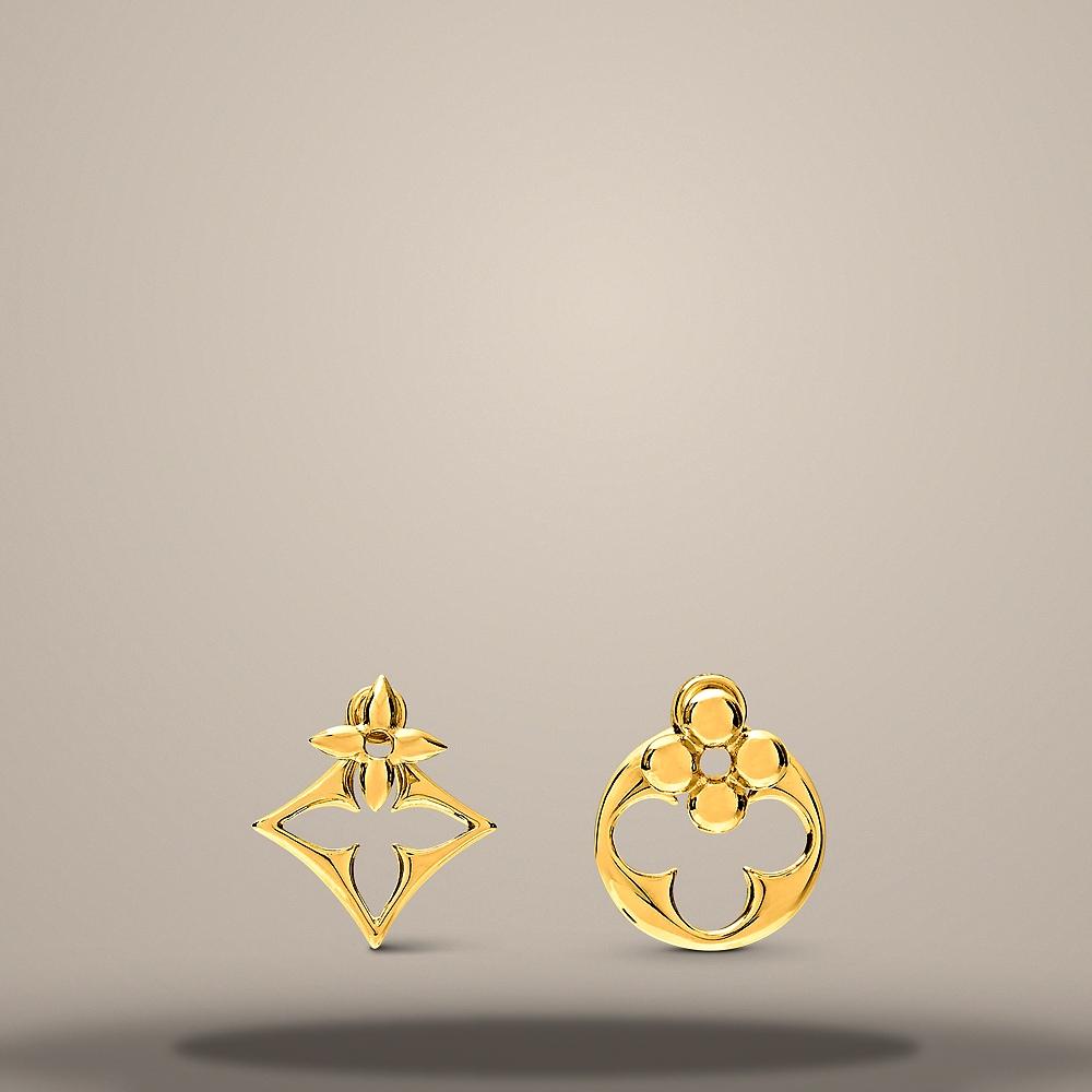 Louis Vuitton LV Flowergram Earrings Gold-Tone Studs M5212L