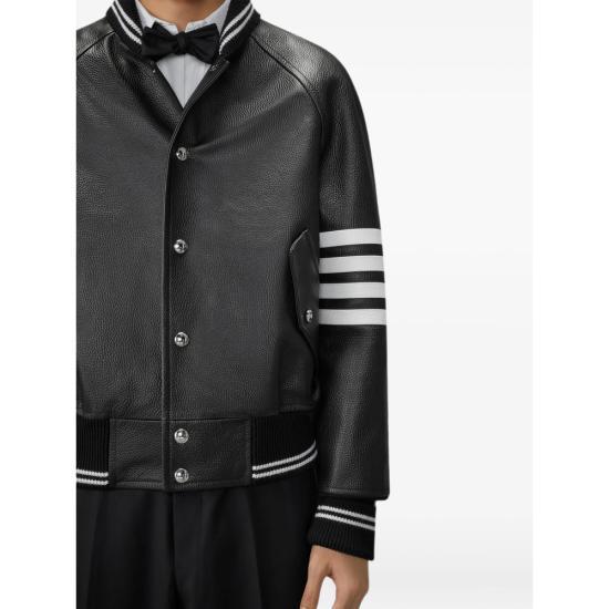 THOM BROWNE Black Leather Jacket