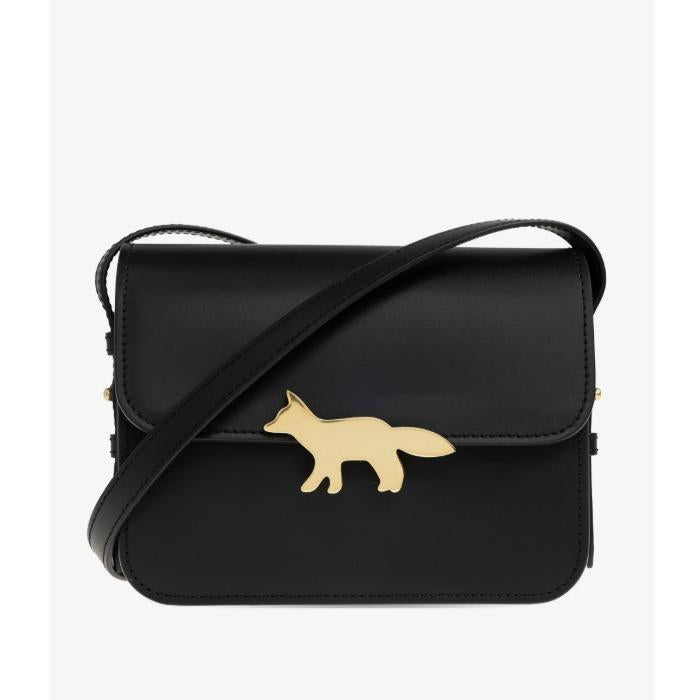 Maison Kitsune Black Leather Edi Shoulder Crossbody Bag