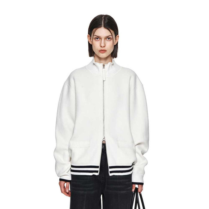 GUCCI Ivory Stripe Zip-Up Knit Cardigan Unisex