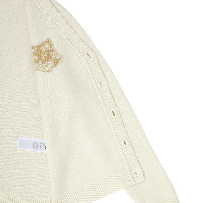 Maison Kitsune Fox Head Intarsia Wool Cardigan Men Gray PM00509 KM0329 0395