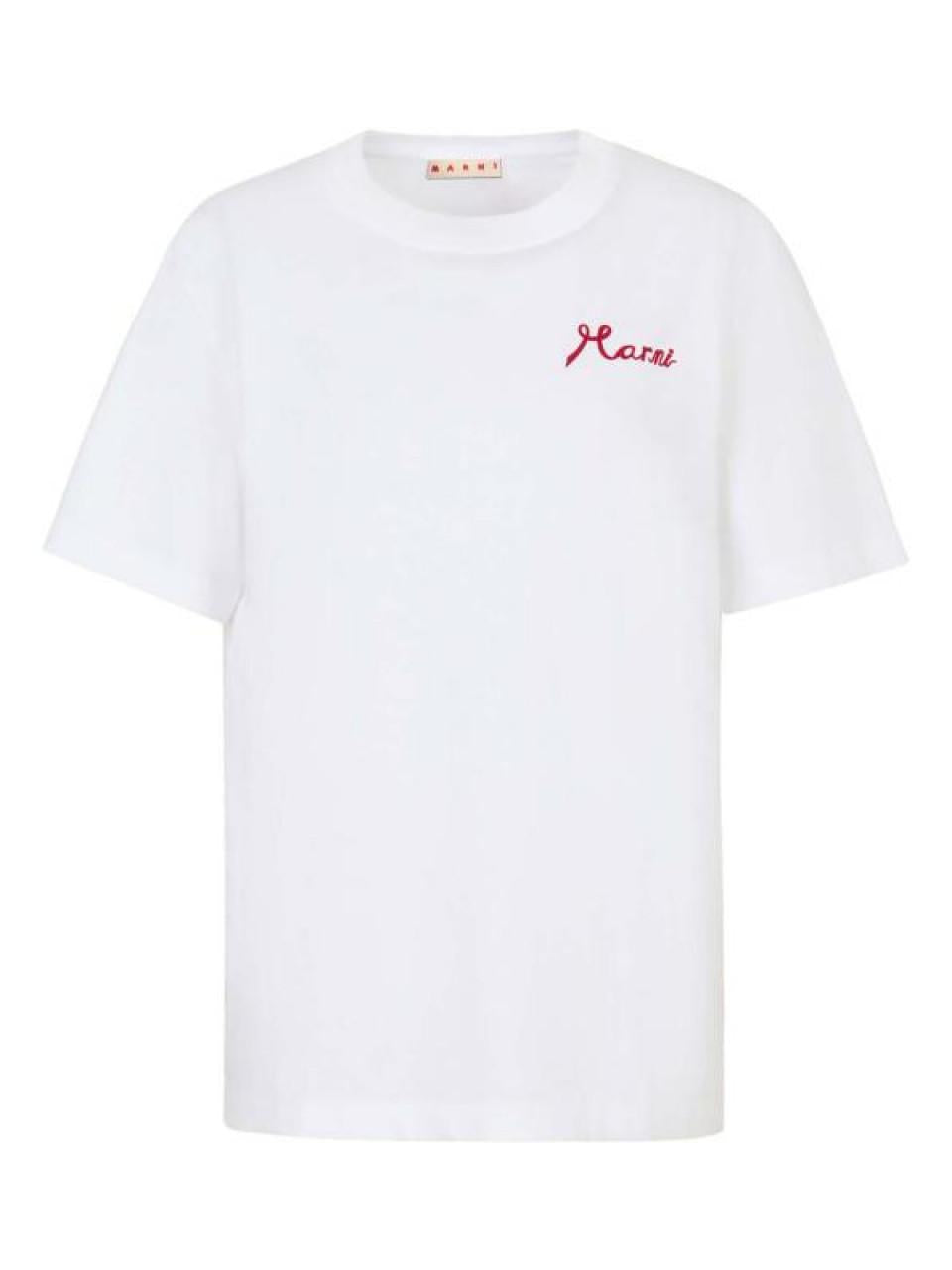 Marni Flocked Marni Logo Cotton T-Shirt White THJE0293 PD USCY81