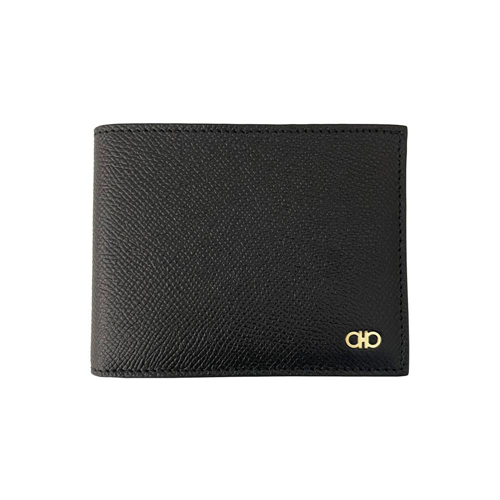 Ferragamo Black Leather Double Gancini Bifold Wallet