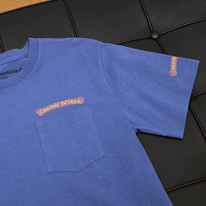 Chrome Hearts Scroll Neon Logo Short Sleeve T-Shirt Blue