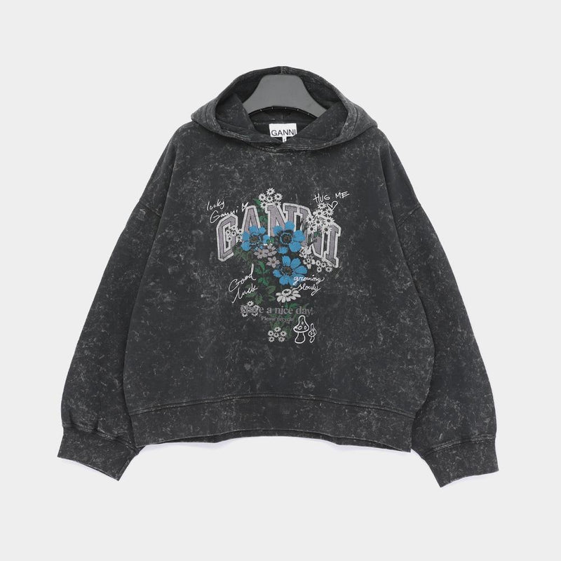 GANNI Vintage Wash Cropped Womens Hoodie Sweatshirt