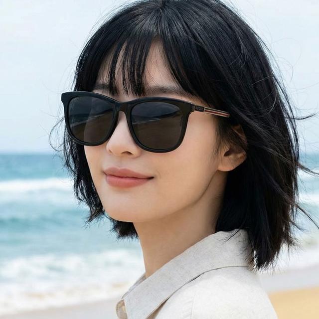GUCCI Black Acetate Asian Fit Rectangle Sunglasses