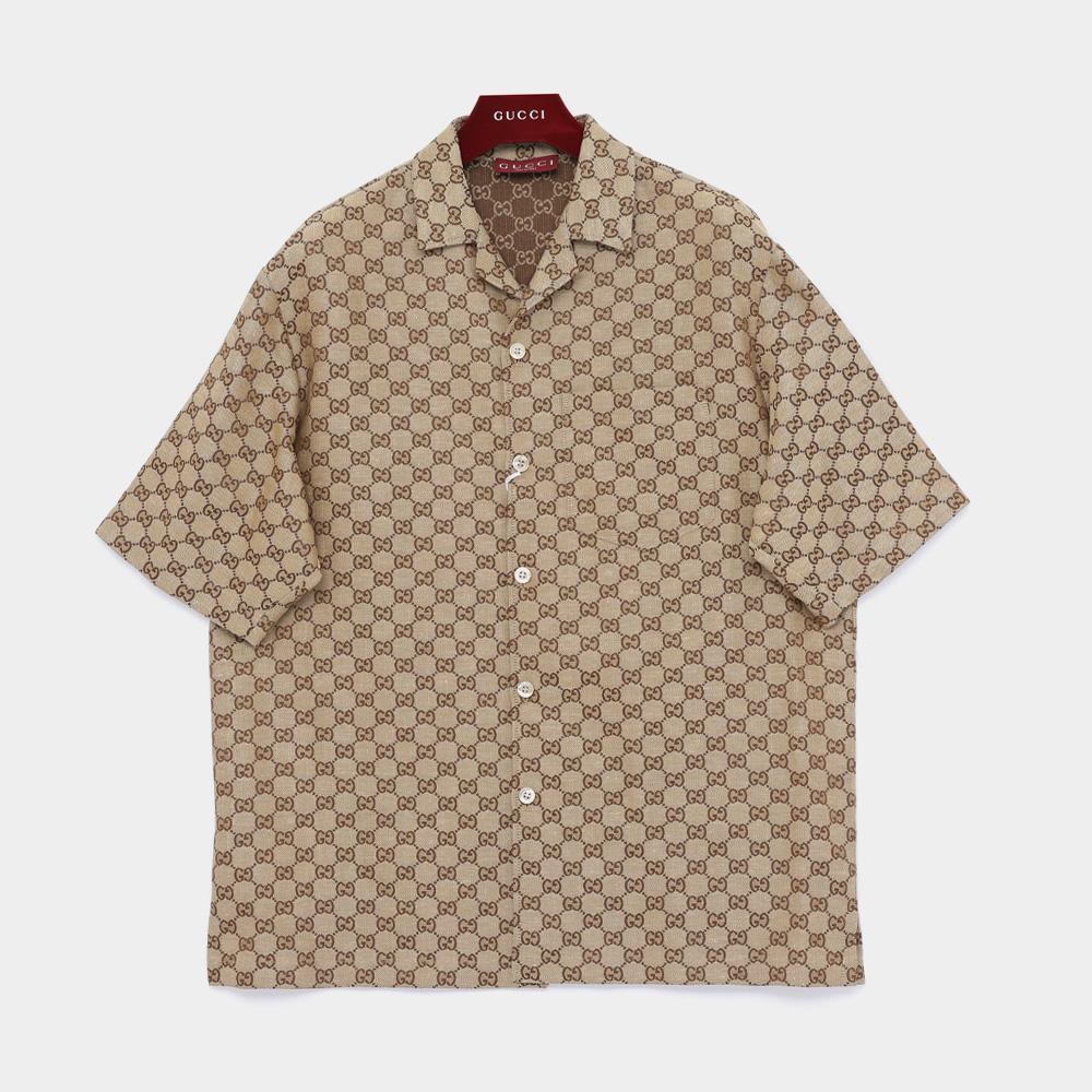 GUCCI GG Logo Jacquard Linen Short-Sleeve Men's Shirt