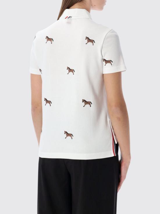 THOM BROWNE Luna New Year Horse Embroidery Pique Polo Shirt White