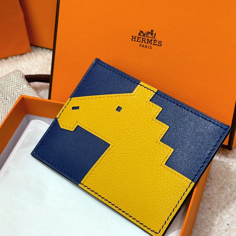 HERMES Rodeo Yellow Leather Card Holder Wallet Unisex